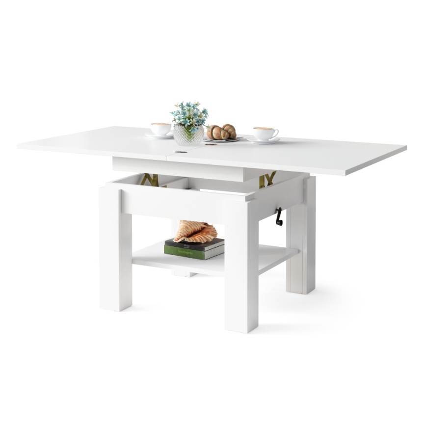 CALEB White Lift-Top Extendable Coffee and Dining Table