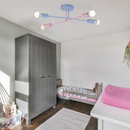 CAMBRIDGE Flush-Mount Chandelier 4xE27/15W/230V Blue/Pink