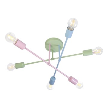 CAMBRIDGE Flush-mount chandelier 6xE27/15W/230V Green/Blue/Pink