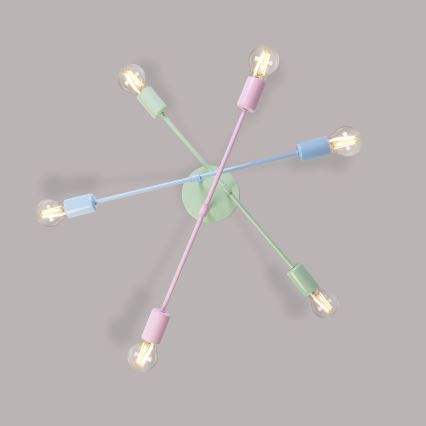 CAMBRIDGE Flush-mount chandelier 6xE27/15W/230V Green/Blue/Pink