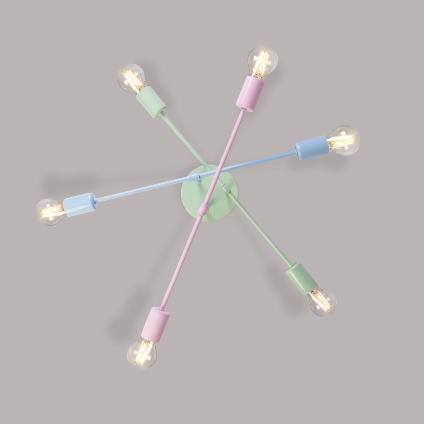 CAMBRIDGE Flush-mount chandelier 6xE27/15W/230V Green/Blue/Pink
