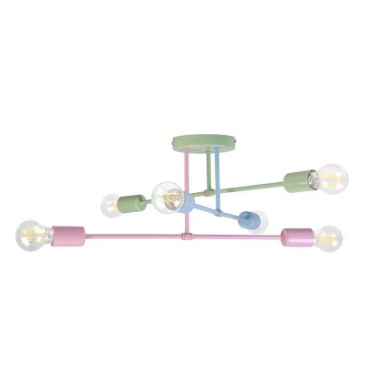 CAMBRIDGE Flush-mount chandelier 6xE27/15W/230V Green/Blue/Pink
