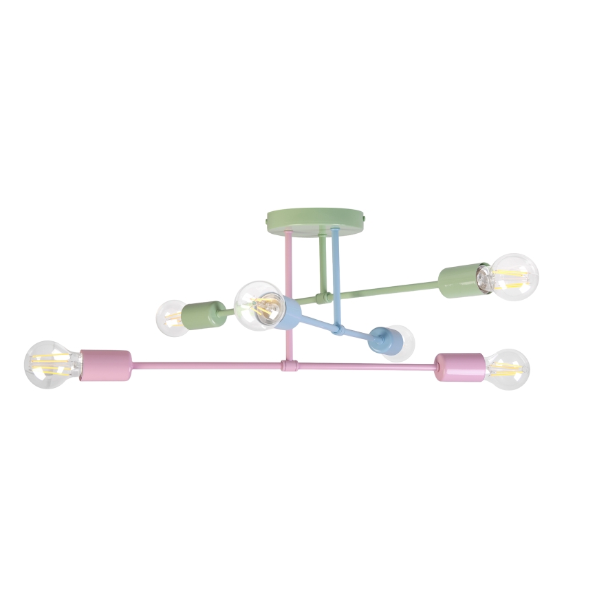 CAMBRIDGE Flush-mount chandelier 6xE27/15W/230V Green/Blue/Pink