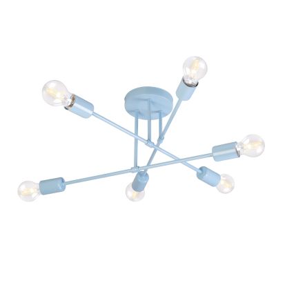 CAMBRIDGE flush-mount chandelier, 6× E27 sockets (max. 15W each), 230V — blue