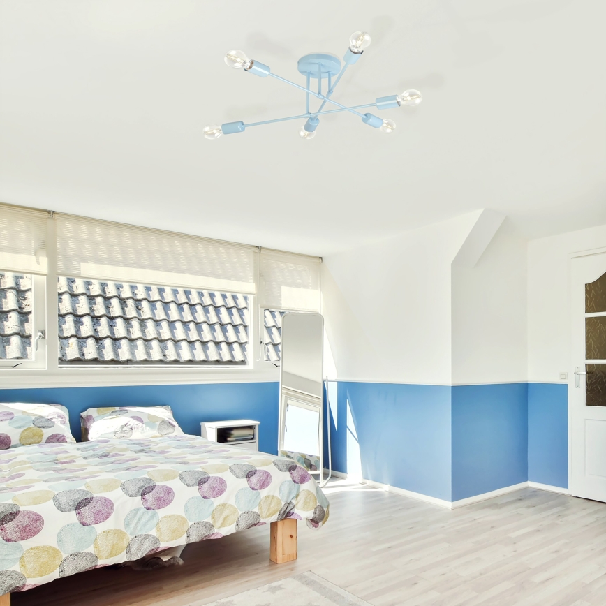 CAMBRIDGE flush-mount chandelier, 6× E27 sockets (max. 15W each), 230V — blue