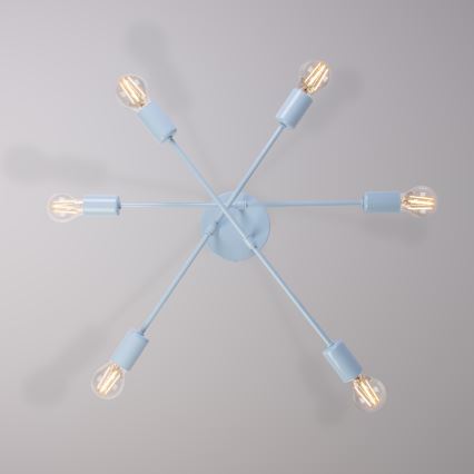 CAMBRIDGE flush-mount chandelier, 6× E27 sockets (max. 15W each), 230V — blue