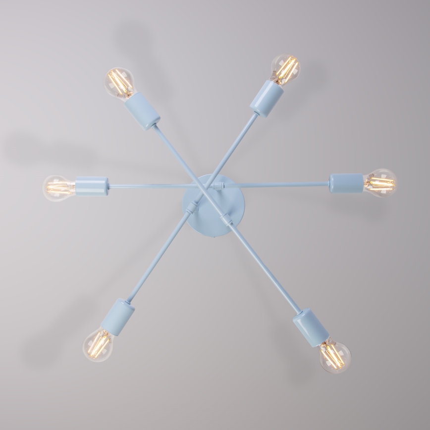 CAMBRIDGE flush-mount chandelier, 6× E27 sockets (max. 15W each), 230V — blue