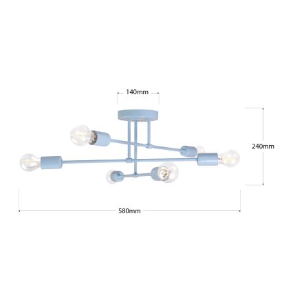 CAMBRIDGE flush-mount chandelier, 6× E27 sockets (max. 15W each), 230V — blue