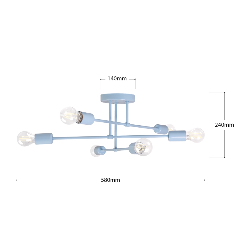 CAMBRIDGE flush-mount chandelier, 6× E27 sockets (max. 15W each), 230V — blue