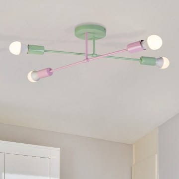 CAMBRIDGE Flush-mounted chandelier 4xE27/15W/230V green/pink