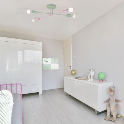CAMBRIDGE Flush-mounted chandelier 4xE27/15W/230V green/pink