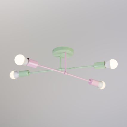 CAMBRIDGE Flush-mounted chandelier 4xE27/15W/230V green/pink