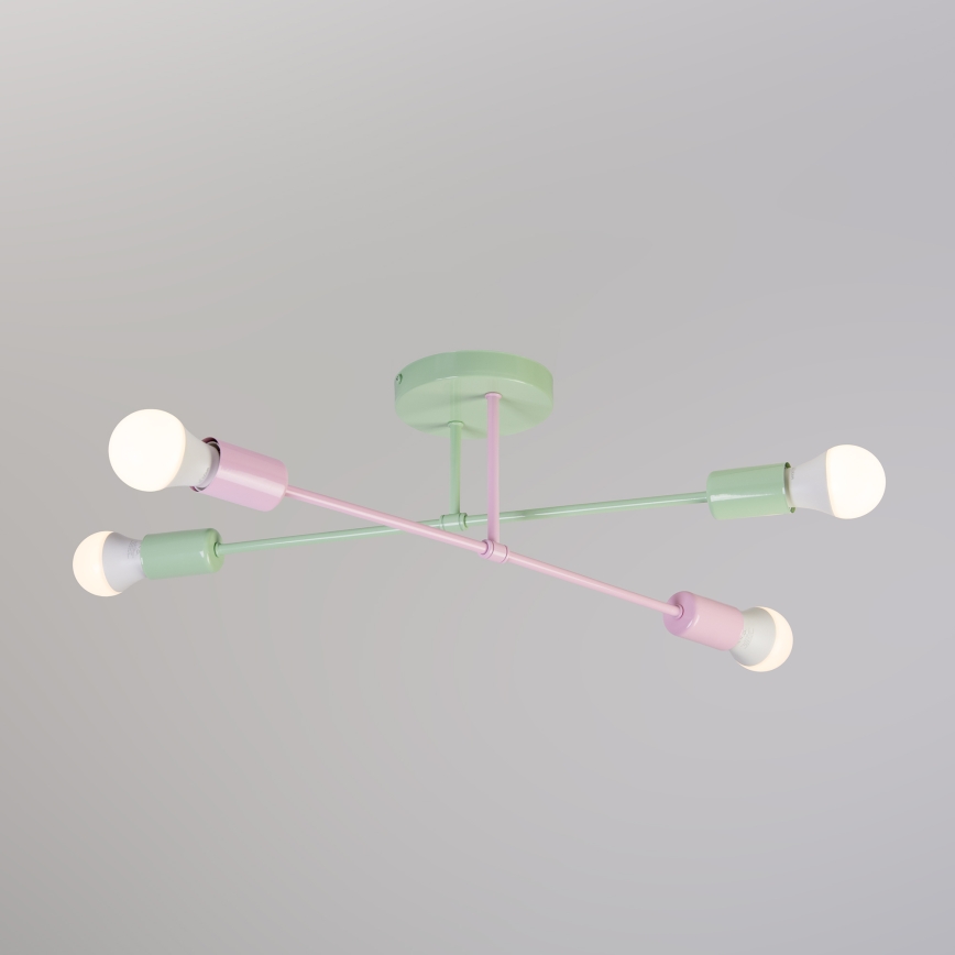 CAMBRIDGE Flush-mounted chandelier 4xE27/15W/230V green/pink