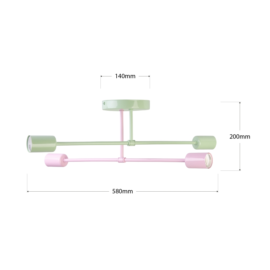 CAMBRIDGE Flush-mounted chandelier 4xE27/15W/230V green/pink