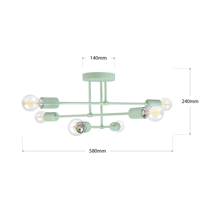 CAMBRIDGE Flush‑mount chandelier, 6× E27 (max. 15 W), 230 V — Green