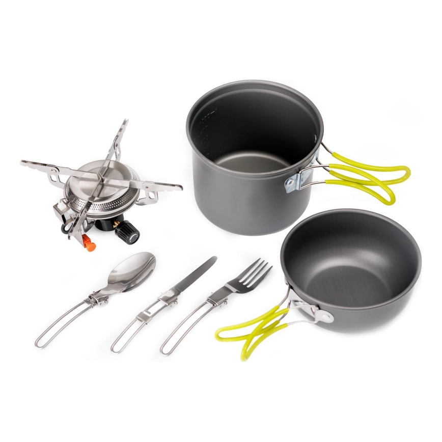 Camping gas cooker with accessories