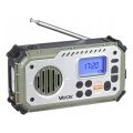 Camping radio with hand crank, solar panel and LED flashlight with power bank function, 5V / 3×AAA / 2000 mAh, IPX4, green