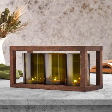 Candlestick 13x28 cm wood/glass