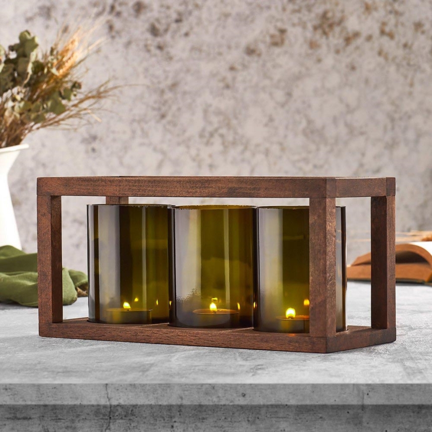Candlestick 13x28 cm wood/glass