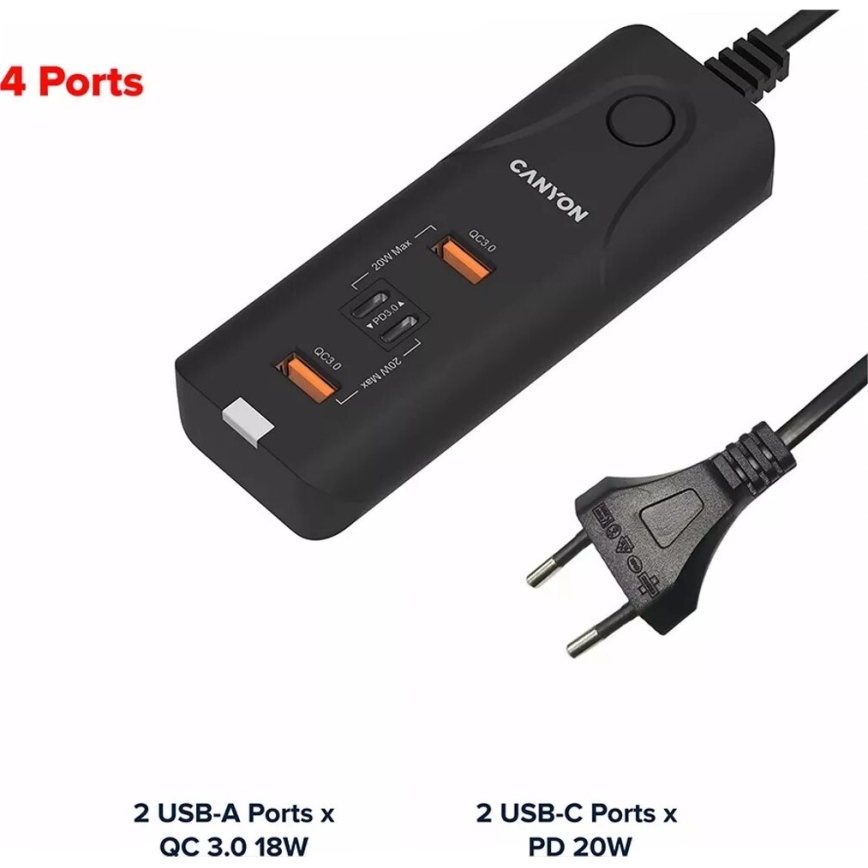 Canyon - Charger 2xUSB A + 2xUSB C Power Delivery 20W