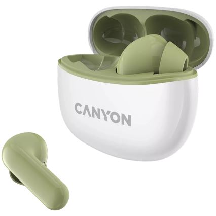 Canyon - Wireless stereo earphones True Wireless 500 mAh + 2x 40 mAh white/green
