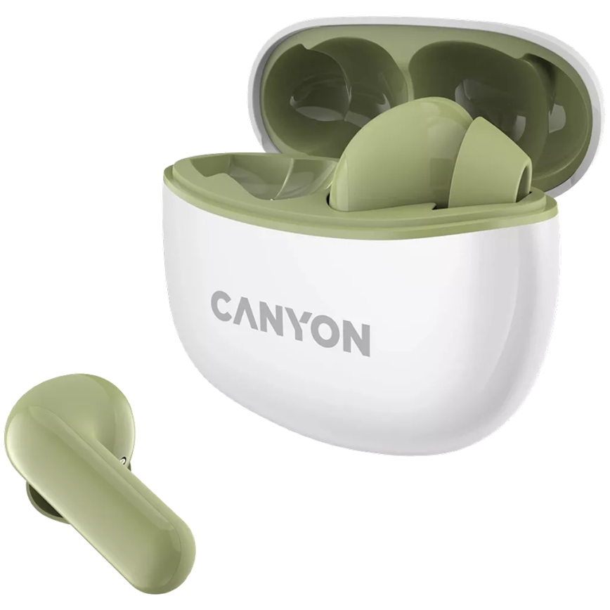 Canyon - Wireless stereo earphones True Wireless 500 mAh + 2x 40 mAh white/green