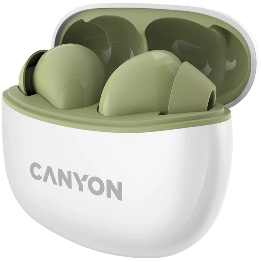 Canyon - Wireless stereo earphones True Wireless 500 mAh + 2x 40 mAh white/green