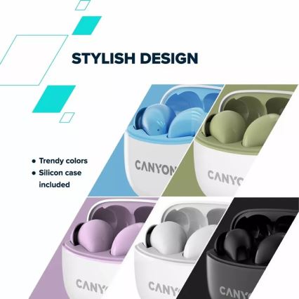 Canyon - Wireless stereo earphones True Wireless 500 mAh + 2x 40 mAh white/green