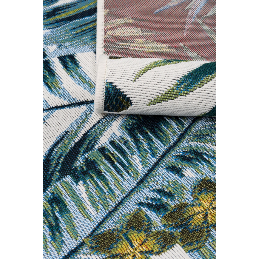 CAPPUCCINO Outdoor Rug 120x180 cm Turquoise/Leaf Pattern