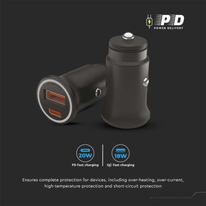 Car charger Power Delivery 20W 12-24V/3A USB/C black