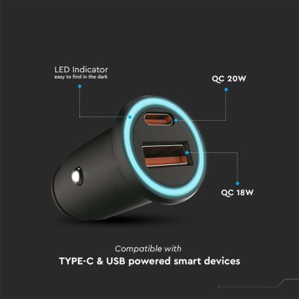 Car charger Power Delivery 20W 12-24V/3A USB/C black