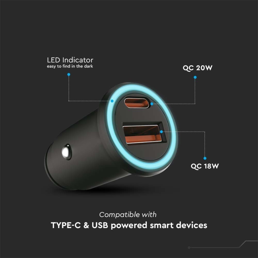 Car charger Power Delivery 20W 12-24V/3A USB/C black