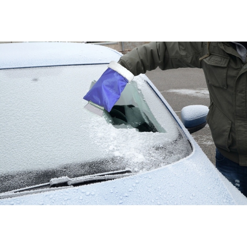 Car scraper with a glove blue