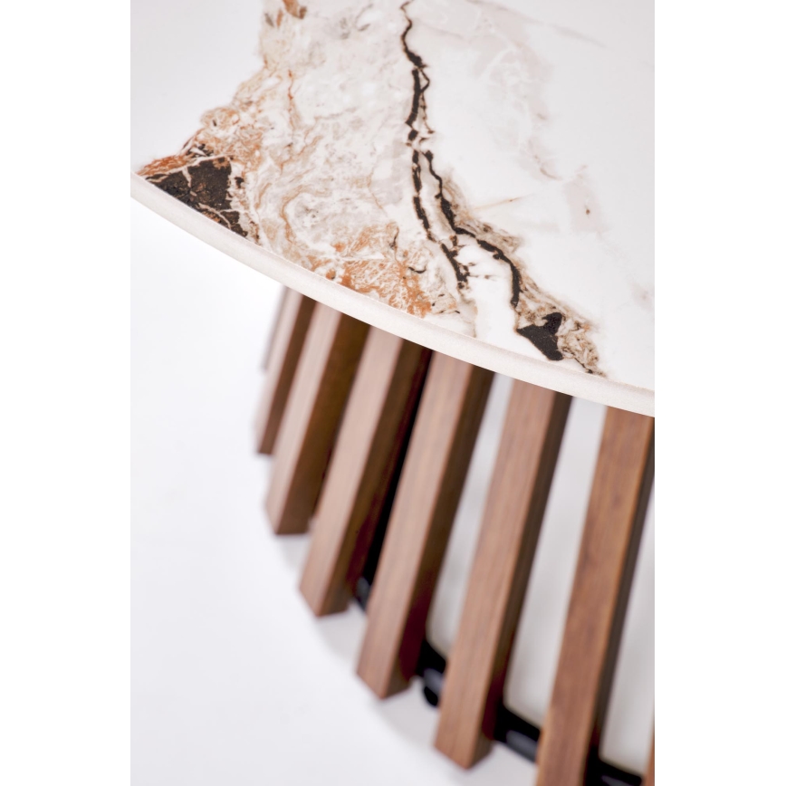 CARINA coffee table Ø 80 cm brown/white/marble decor