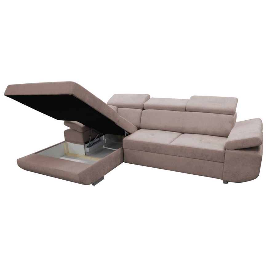 CASTELO Left-hand L-shaped Corner Sofa Bed with Storage, Beige
