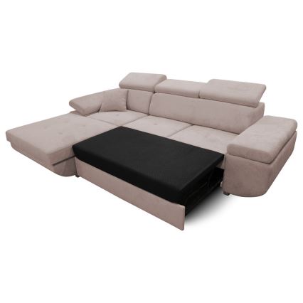 CASTELO Left-hand L-shaped Corner Sofa Bed with Storage, Beige