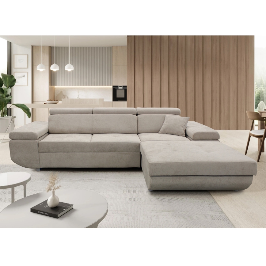 CASTELO Right-Hand L-Shaped Corner Sofa Bed with Storage, Grey