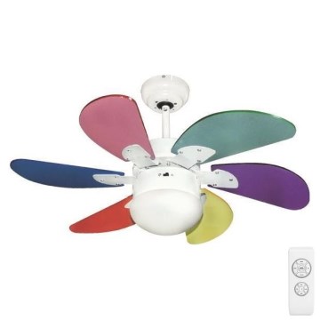 Ceiling fan 1xE27/70W/230V d. 90 cm colorful + remote control