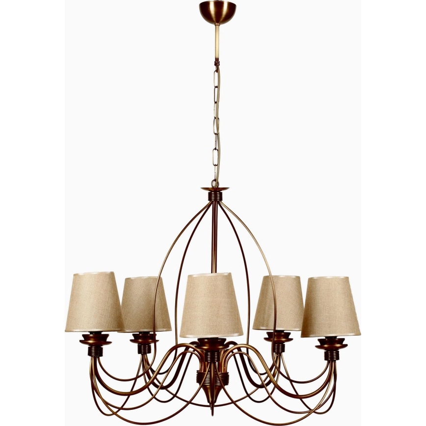 Ceiling lamp on chain CLASSIC 5xE14/40W/230V bronze/beige