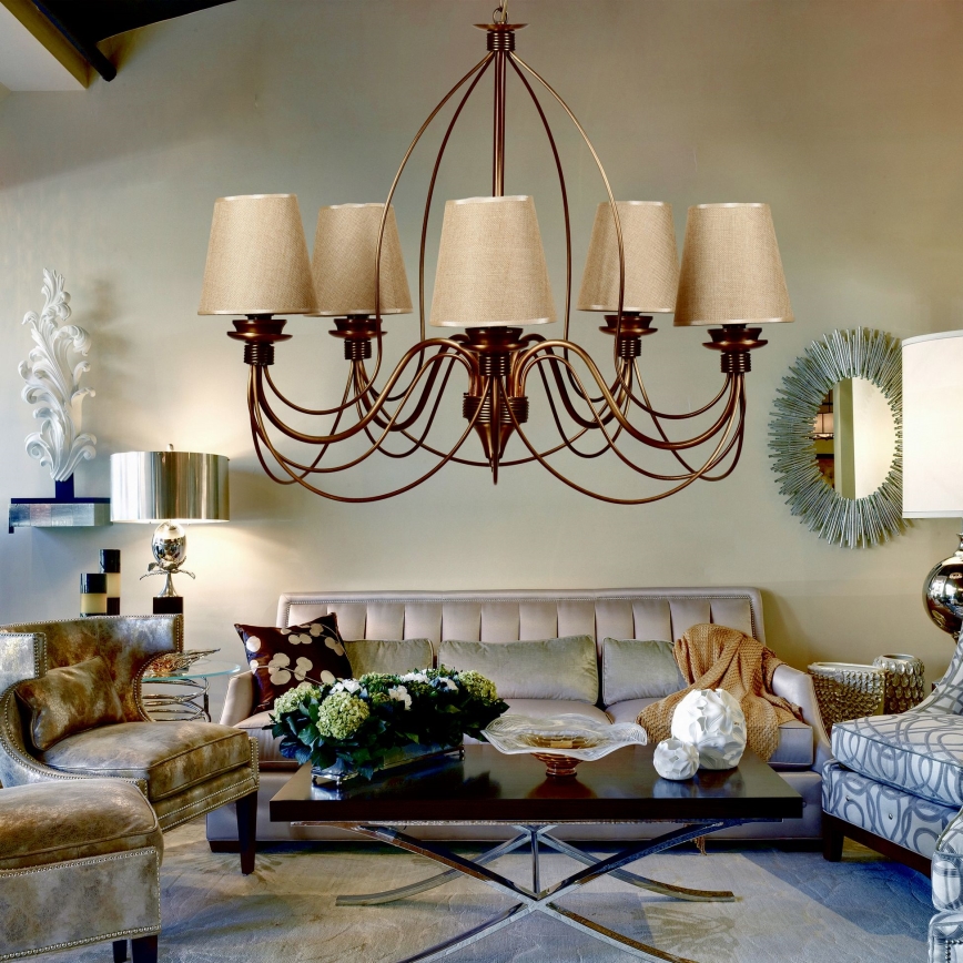 Ceiling lamp on chain CLASSIC 5xE14/40W/230V bronze/beige