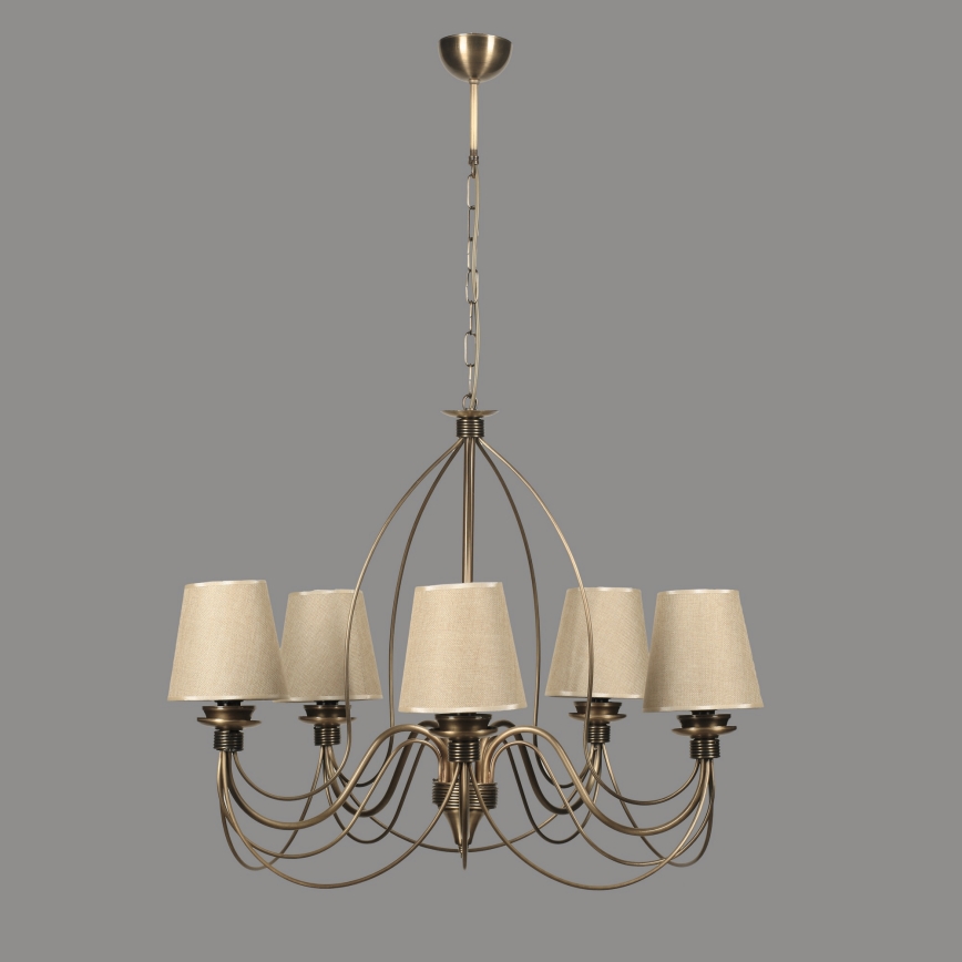 Ceiling lamp on chain CLASSIC 5xE14/40W/230V bronze/beige