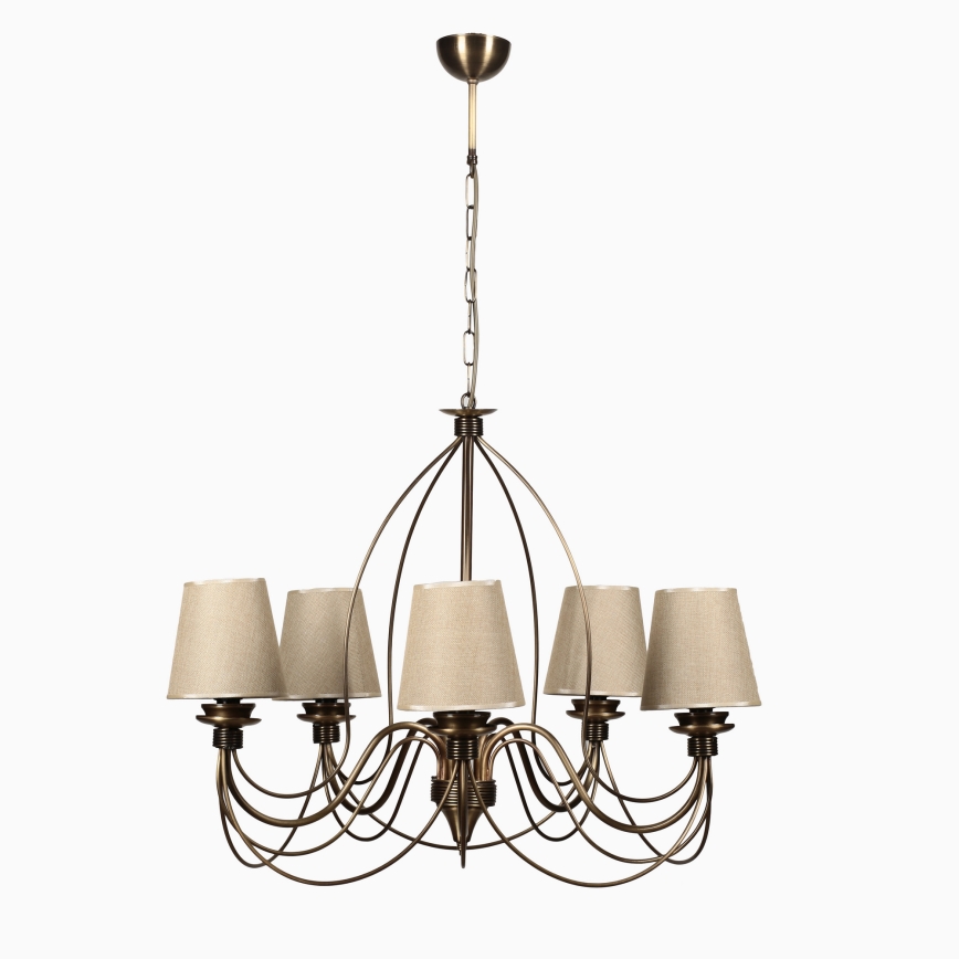 Ceiling lamp on chain CLASSIC 5xE14/40W/230V bronze/beige