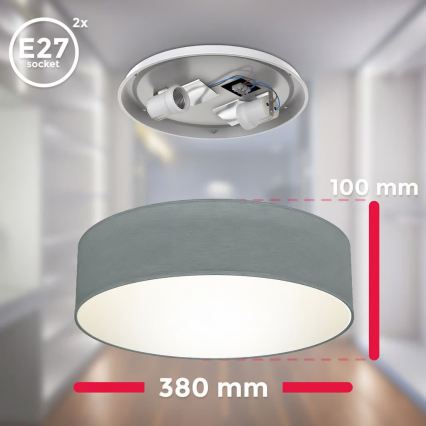 Ceiling light 2xE27/40W/230V Ø 38 cm grey