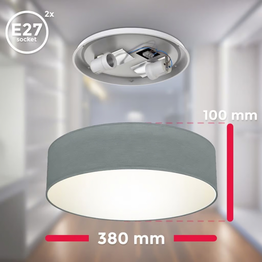 Ceiling light 2xE27/40W/230V Ø 38 cm grey