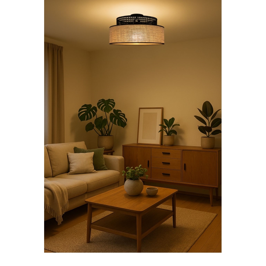 Ceiling light BOHO 1xE27/60W/230V black/rattan