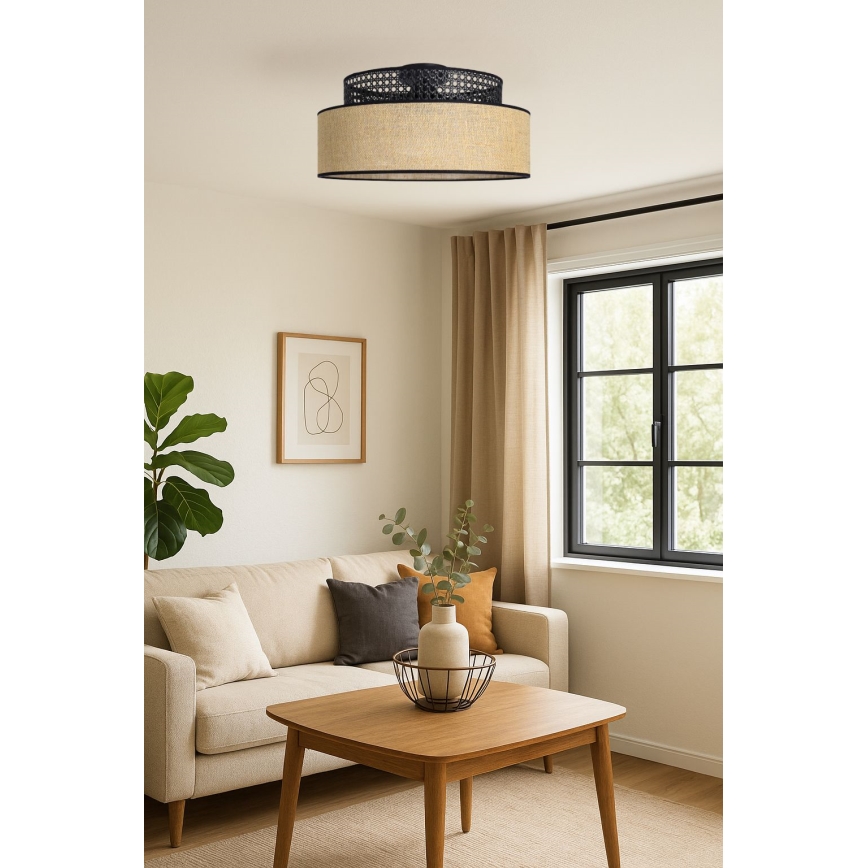 Ceiling light BOHO 1xE27/60W/230V black/rattan
