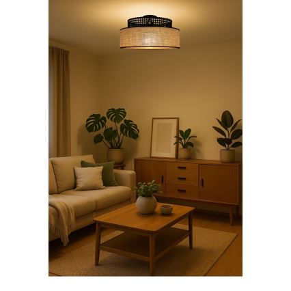 Ceiling light BOHO 1xE27/60W/230V d. 40 cm black/rattan