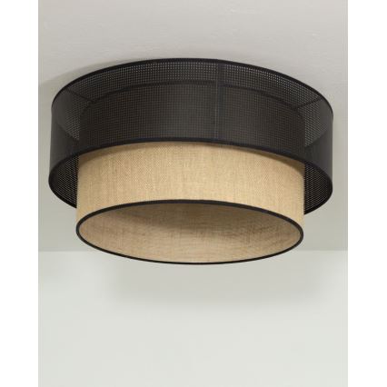 Ceiling light BORHO 1xE27/60W/230V dia. 40 cm black/jute