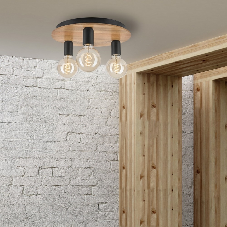 Ceiling light DUSTY 3xE27/15W/230V d. 34 cm oak/black