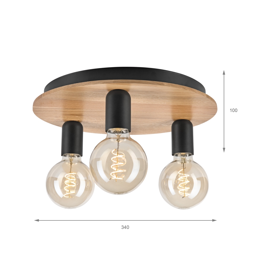 Ceiling light DUSTY 3xE27/15W/230V d. 34 cm oak/black